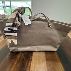 Ivanka Trump Julia Tote Bag Taupe Brown Faux Leather Scarf T1207 NEW